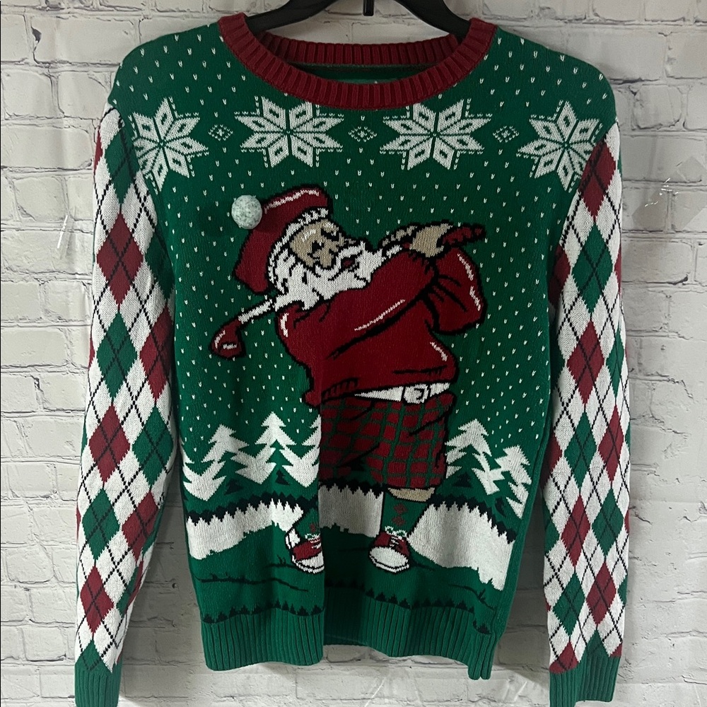 Ugly Christmas Sweater Festive Green Santa Crewneck